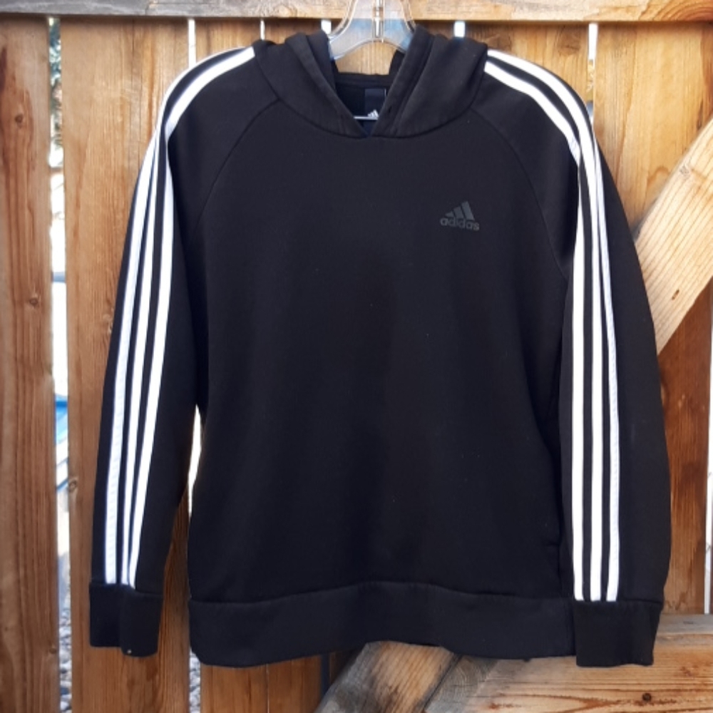 Adidas cotton hoodie black w/ white stripes medium